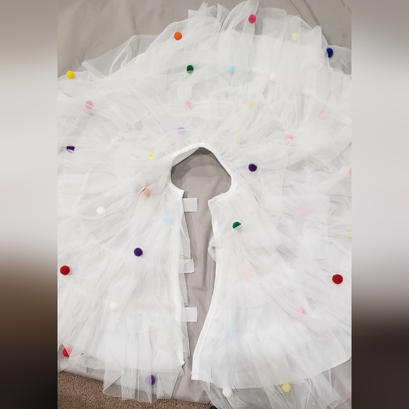 Tulle Christmas Tree Skirt White 36 inch Tree Skirt Colored Balls Xmas Tree - Picture 2 of 3